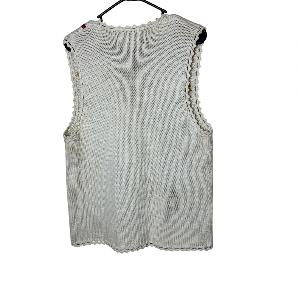 Tiara International Vintage 1997 Christmas Sweater Vest Cream Beaded Noel Medium